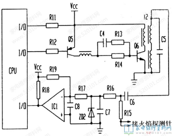 燃氣熱水器內的正離子火焰熄火保護裝置電路