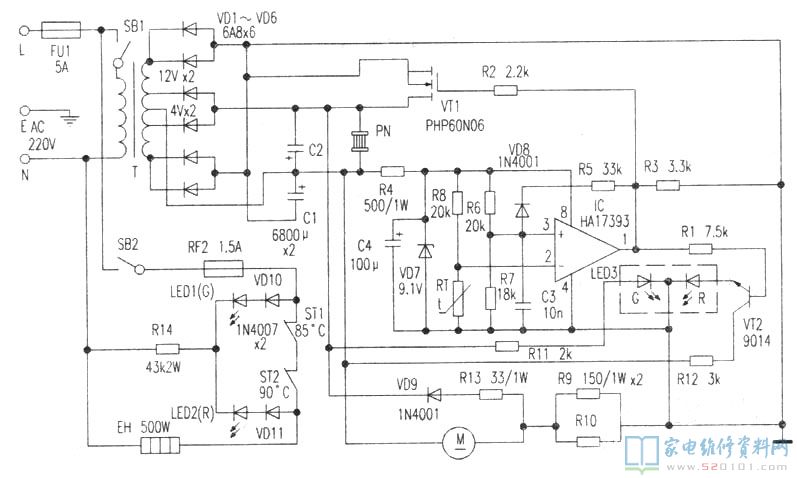 合閉制冷電源開關(guān)SB2,220V溝通交流電壓經(jīng)熔斷絲FU
