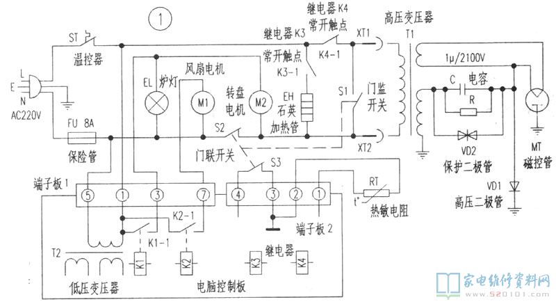 微波爐加熱整體電路接線方法