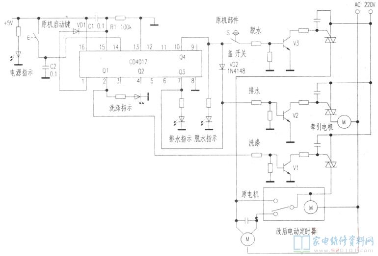 一臺二手海棠花牌自動洗衣機,因為路線點火導致溫控開關單片機設