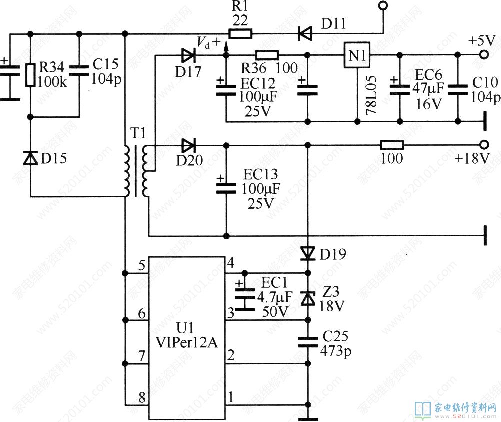 副開關電源從300V到18V的全部工作流程